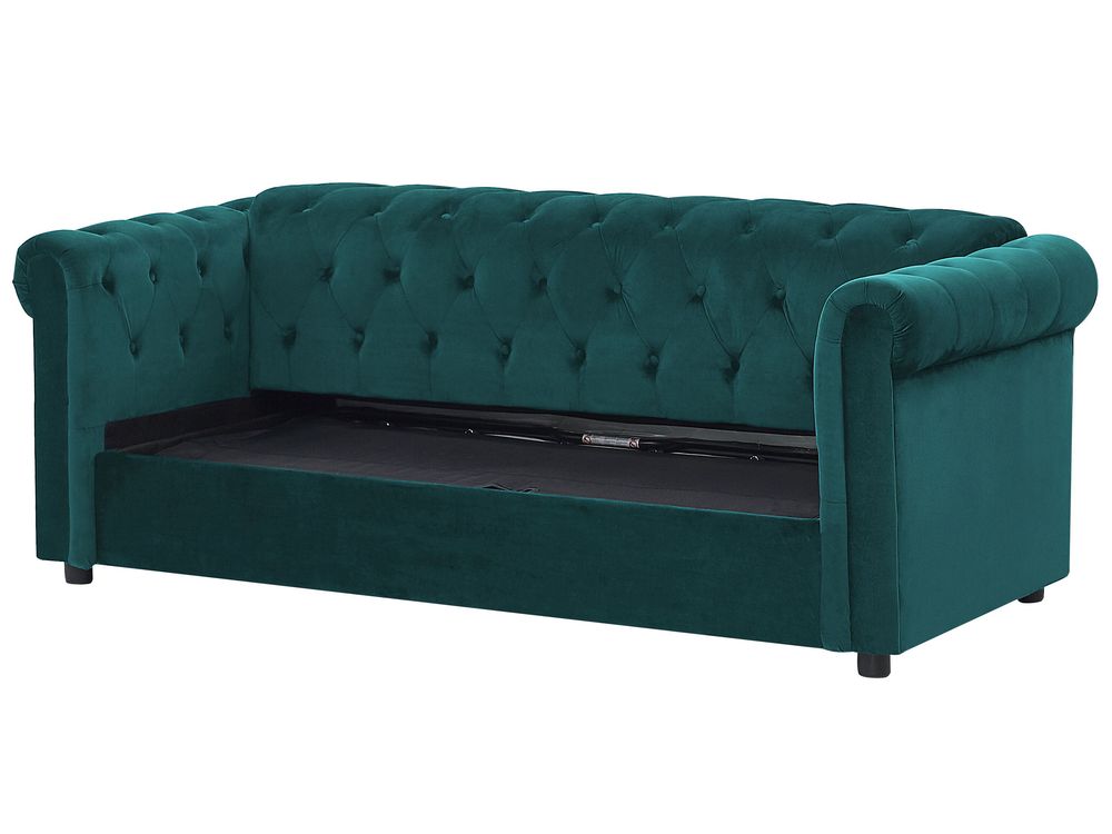 Sofa rozkładana welurowa zielona CHESTERFIELD Beliani.pl
