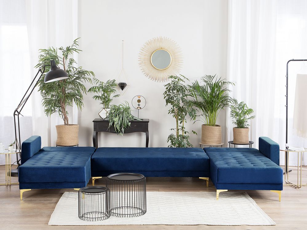 5 Seater UShaped Modular Velvet Sofa Navy Blue ABERDEEN Beliani.co.uk