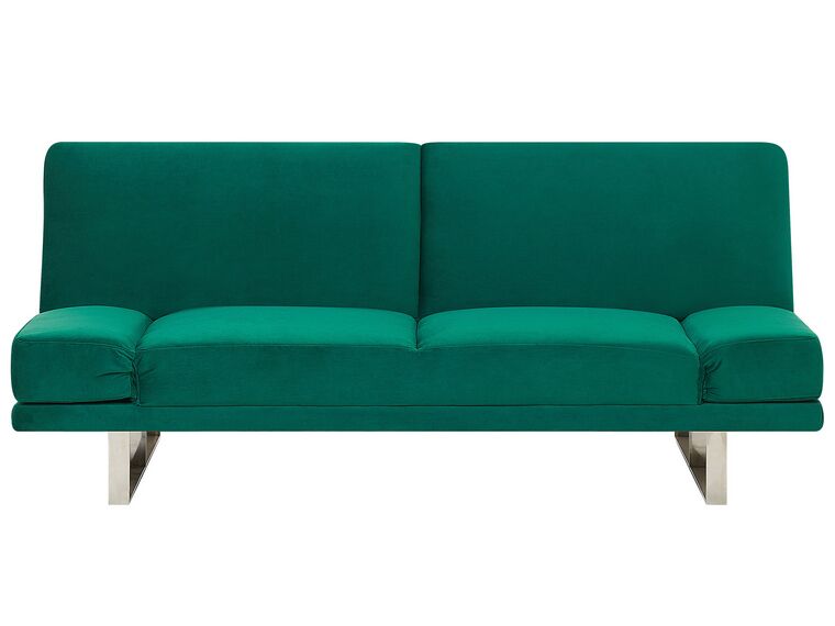 Schlafsofa 2-Sitzer Samtstoff grün silberne Metallbeine verstellbar YORK_764672