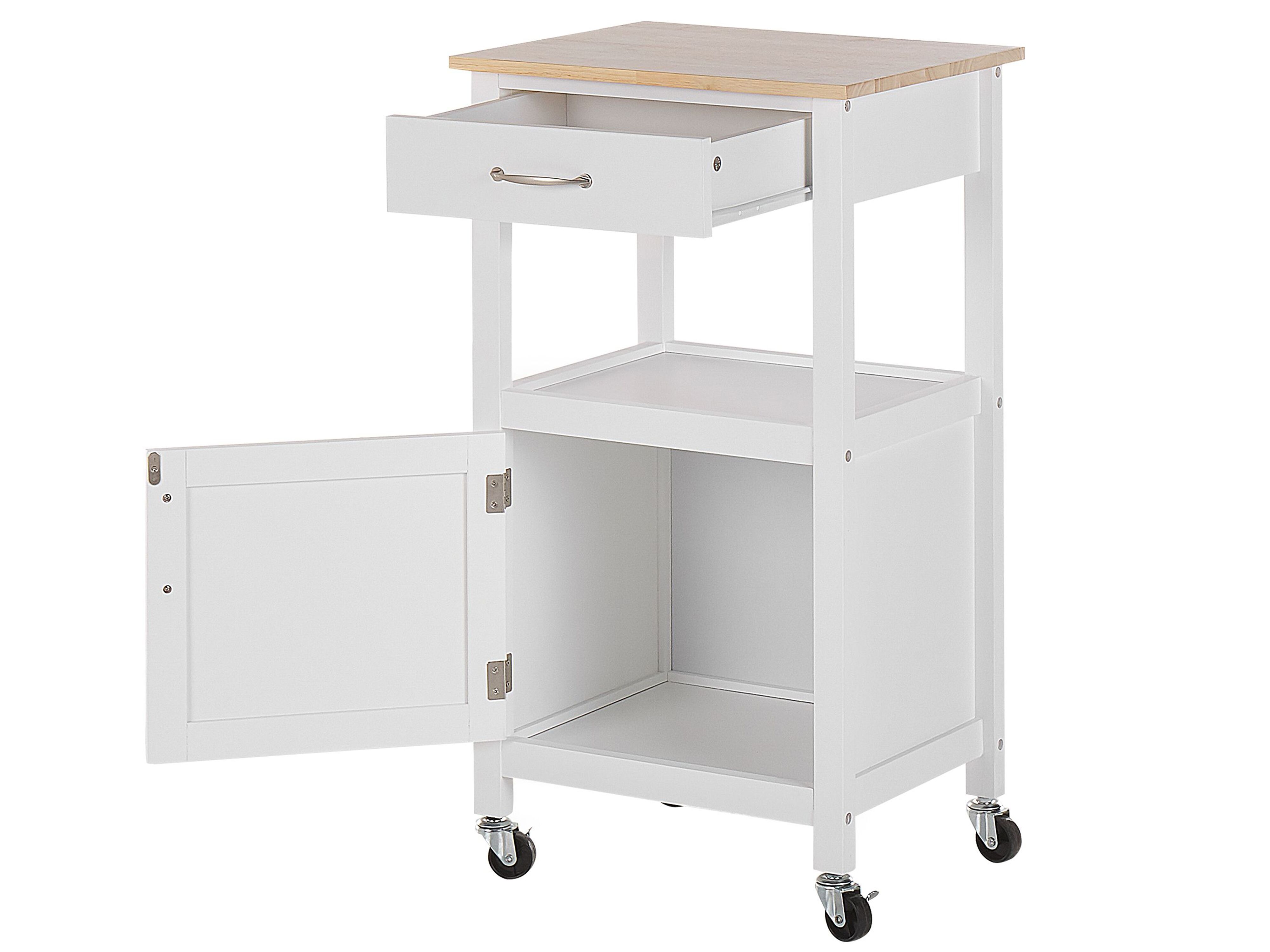 Beliani Carrello da Cucina Portavivande Bianco e Legno Chiaro con Cassetti Beliani Carrello da Cucina Portavivande Bianco e Legno Chiaro con Cassetti