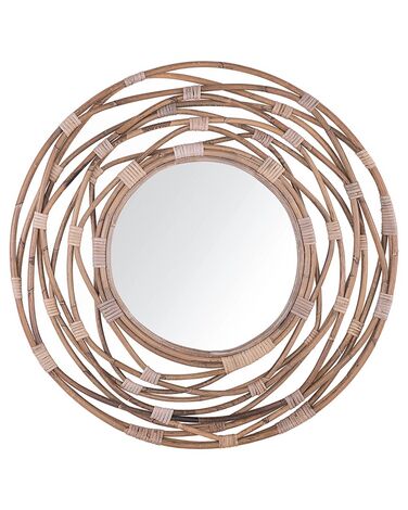 Okrúhle ratanové nástenné zrkadlo ø 75 cm hnedé BURGIS