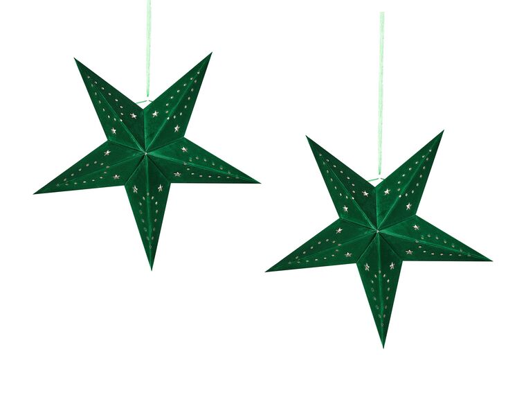 Set of 2 LED Hanging Velvet Paper Stars 45 cm Green MOTTI_835540