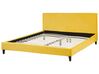 Cama con somier de terciopelo amarillo/madera oscura 180 x 200 cm FITOU_777141