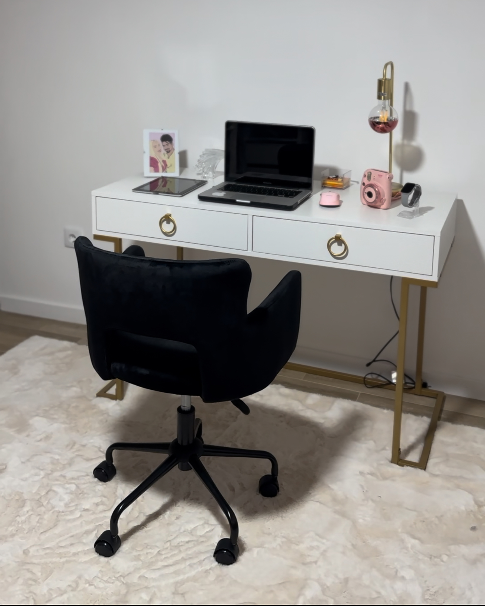 Home Office Desk / 2 Drawer Console Table White with Gold WESTPORT_913433
