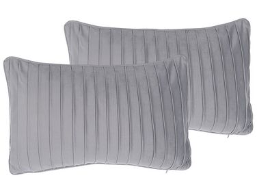Set of 2 Pleated Cushions 30 x 50 cm Grey KOMANA
