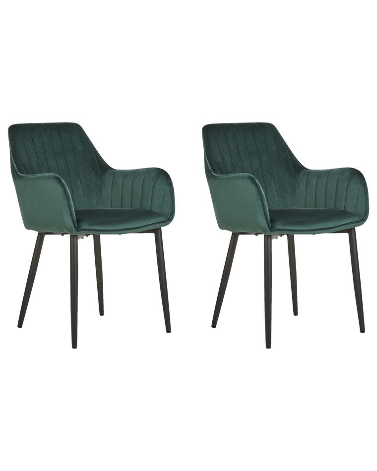 Conjunto de 2 sillas de comedor de terciopelo verde oscuro WELLSTON_803630
