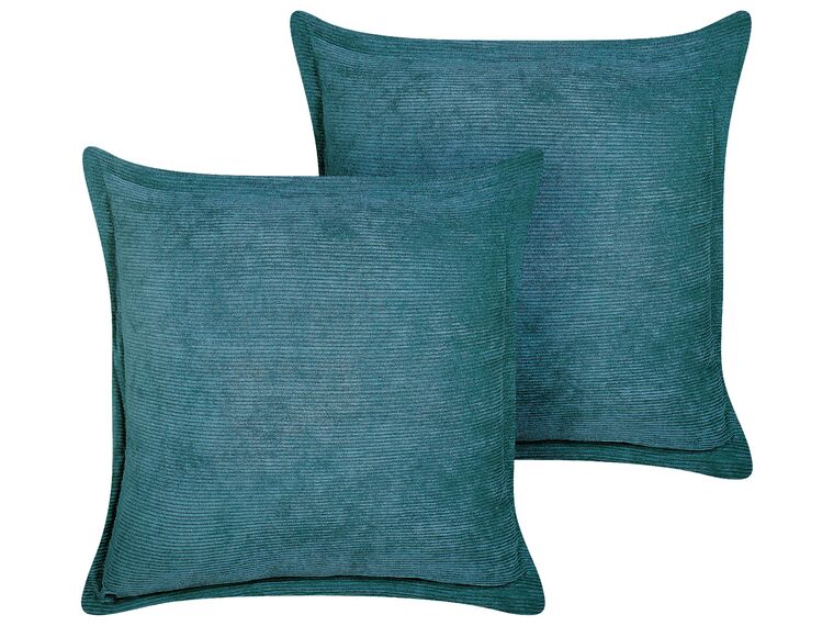 Set of 2 Corduroy Cushions 43 x 43 cm Teal ZINNIA_855269