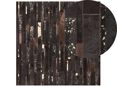 Tappeto patchwork vera pelle 200 x 200 cm nero e oro ARTVIN