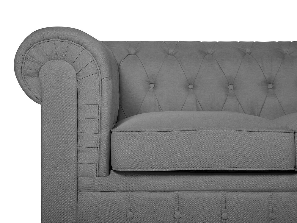 3 Seater Fabric Sofa Grey CHESTERFIELD Big | Beliani.co.uk