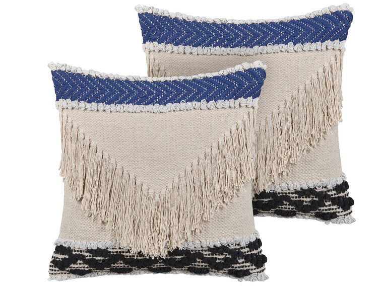 Set of 2 Cotton Cushions with Tassels 45 x 45 cm Beige SOFCA_802234