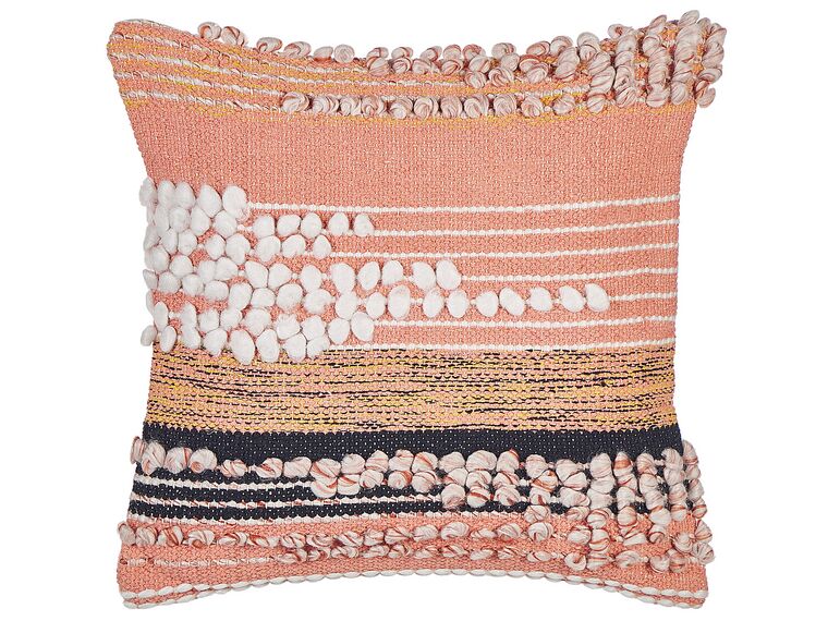 Bawełniana poduszka ze wzorem w paski 45 x 45 cm pomarańczowa DEUTZIA_843504