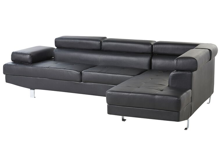 Left Hand Faux Leather Corner Sofa Black NORREA Beliani.co.uk