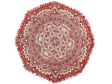 Teppich Baumwolle rot / creme ø 120 cm Mandala-Muster achteckig Kurzflor MEZITILI