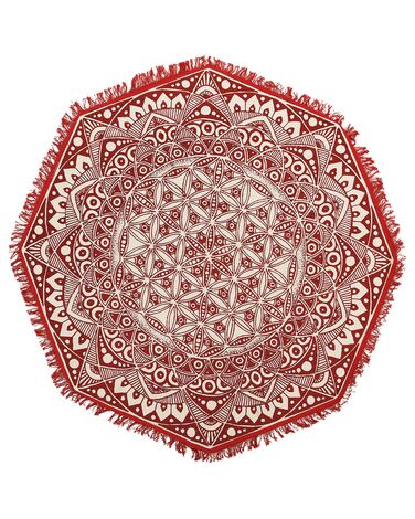 Teppich Baumwolle rot / creme ø 120 cm Mandala-Muster achteckig Kurzflor MEZITILI