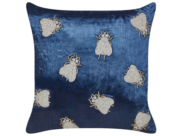 Embroidered Velvet Cushion Flies Motif 45 x 45 cm Navy Blue PENTAS_892820