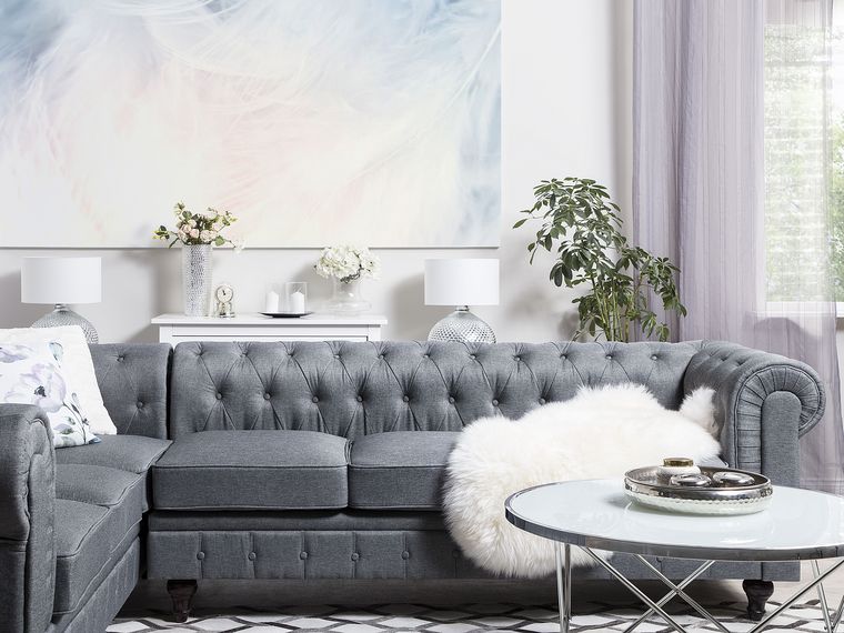 Right Hand Fabric Corner Sofa Grey CHESTERFIELD Beliani.co.uk