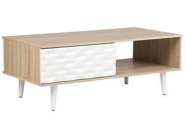 Coffee Table with Drawer White and Light Wood SWANSEA