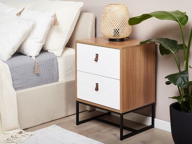 2 Drawer Bedside Table Light Wood with White NUEVA
