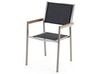 Hatszemélyes étkezőasztal eukaliptusz asztallappal és fekete textilén székekkel GROSSETO_768481