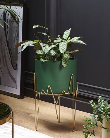 Metal Plant Pot Stand 28 x 28 x 50 cm Green with Gold KALANDRA