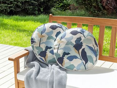 Set of 2 Outdoor Cushions Leaf Pattern ⌀ 40 cm Blue VEGLINO