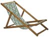 Set of 2 Acacia Folding Deck Chairs and 2 Replacement Fabrics Light Wood with Off-White / Leaf Pattern ANZIO_800456
