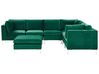 Canapé angle modulable côté gauche en velours vert 6 places avec pouf EVJA_789859