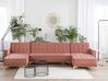 Sofá-cama em forma de U de 5 lugares em veludo rosa ABERDEEN_735980