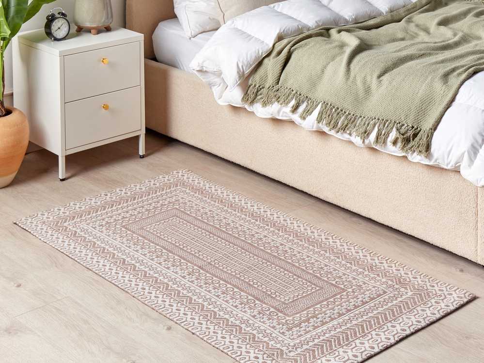Teppich Jute beige / weiß 80 x 150 cm geometrisches Muster Kurzflor BAGLAR