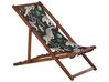 Set of 2 Acacia Folding Deck Chairs and 2 Replacement Fabrics Dark Wood with Off-White / Animal Pattern ANZIO_819841