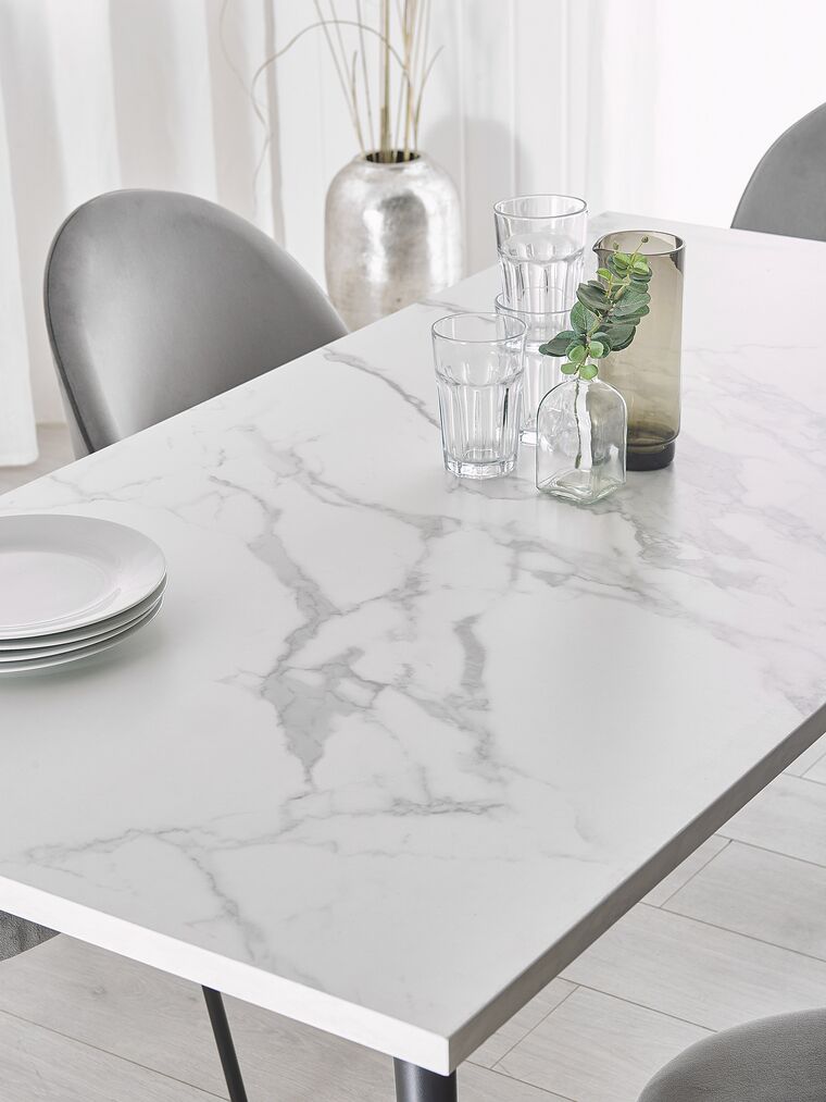 Mesa De Comedor Rectangular Efecto Hormigón - 120x80x76 Cm, Para 4 Personas - Patas De Metal Negro, Tablero De Partículas - Estilo Moderno Glamour