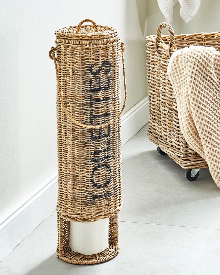 Freestanding Rattan Toilet Paper Holder Light AKABA | Beliani.co.uk