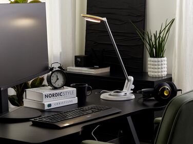 Metal LED Desk Lamp with USB Port Silver and White CORVUS