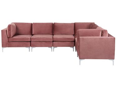 Canapé d'angle modulaire 6 places côté gauche en velours rose EVJA