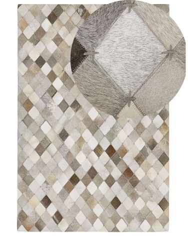 Patchworkový koberec, kožený šedo-hnědý 140 x 200 cm BANAZ