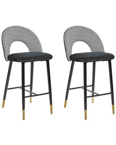 Conjunto de 2 cadeiras de bar em veludo preto e branco FALTON