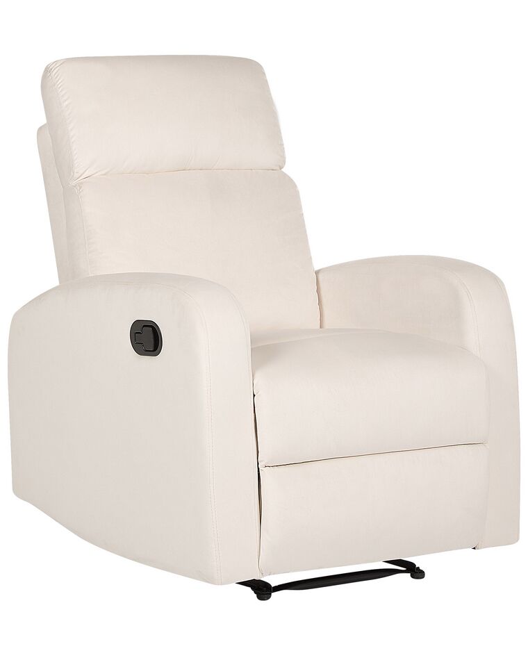 Fotel z manualną funkcją relaksu welurowy biały VERDAL_904696