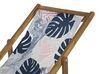 Set of 2 Acacia Folding Deck Chairs and 2 Replacement Fabrics Light Wood with Off-White / Blue Palm Leaves Pattern ANZIO_819600