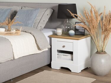 Bedside Table White with Light Wood WINGLAY