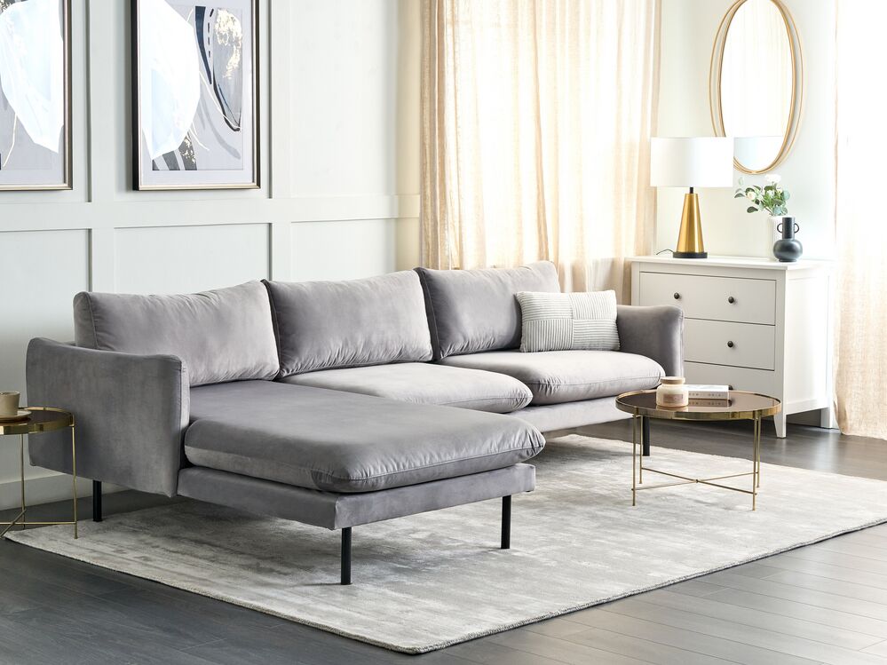 Velvet Corner Sofa Right Hand Grey VINTERBRO Beliani