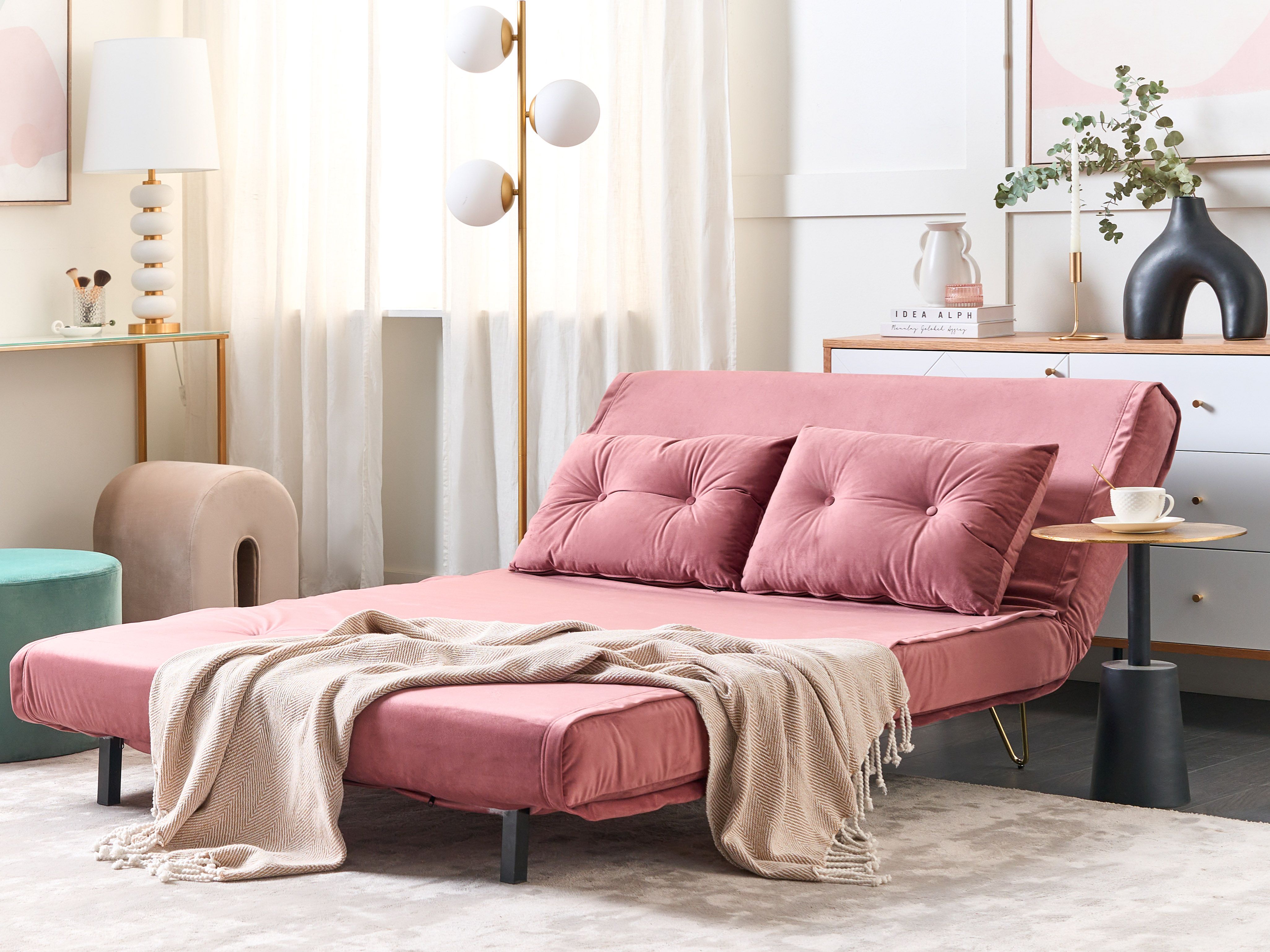 2 Seater Velvet Sofa Bed Pink VESTFOLD | Beliani.co.uk