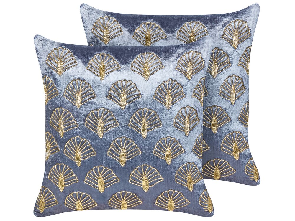 Set of 2 Embroidered Velvet Cushions Seashell Pattern 45 x 45 cm