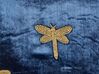 Embroidered Velvet Cushion Dragonfly Motif 30 x 50 cm Navy Blue BLUESTEM_892646