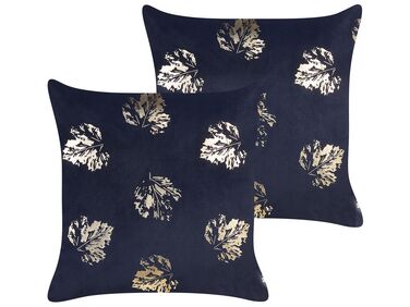 Set of 2 Velvet Cushions Leaf Pattern 45 x 45 cm Black GOLDENROD