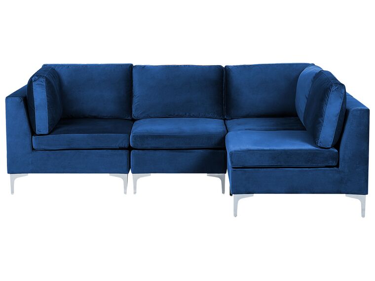 Left Hand 4 Seater Modular Velvet Corner Sofa Blue EVJA_859995