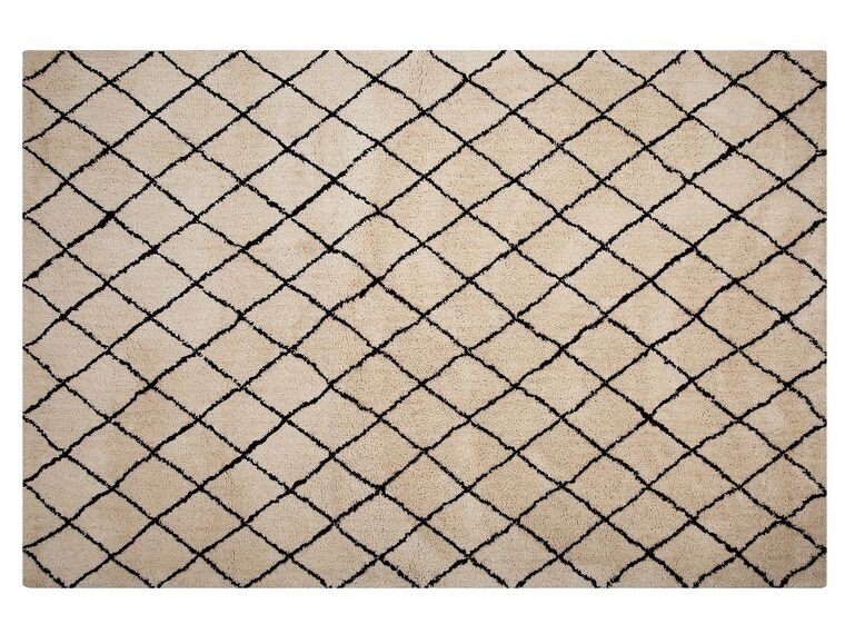 Teppich beige / schwarz 140 x 200 cm geometrisches Muster Kurzflor MIDYAT _714609