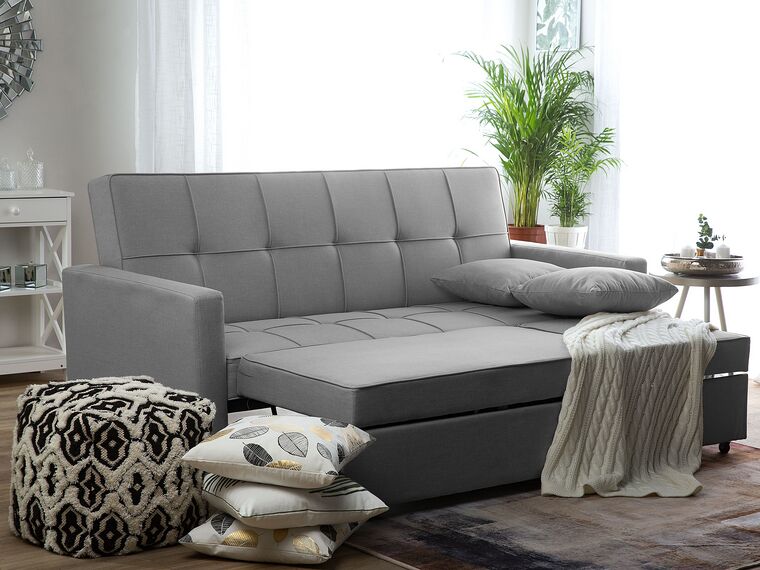 Divano letto 3 posti ROXEN Tessuto Grigio chiaro Divano letto 3 posti ROXEN Tessuto Grigio chiaro