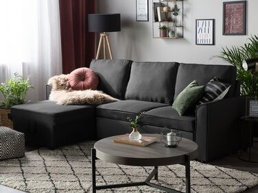 Right Hand Fabric Corner Sofa Bed with Storage Black NESNA