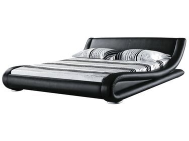 Čierna kožená posteľ 180 x 200 cm AVIGNON
