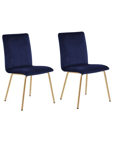 	Conjunto de 2 sillas de comedor de terciopelo azul marino/dorado RUBIO